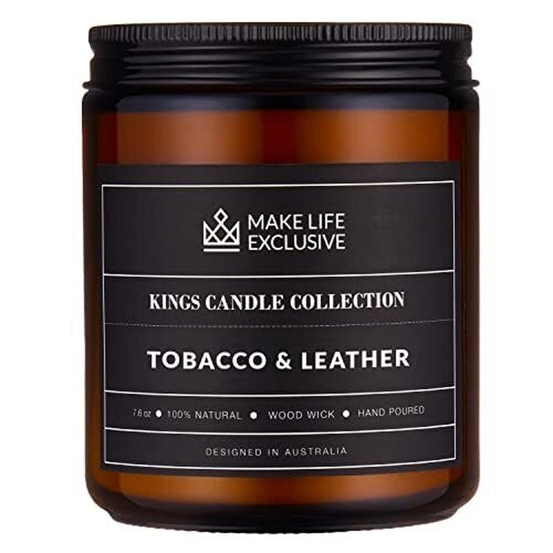Scented Candles for Men | Tobacco & Leather Scented | Wood Wick, Long Lasting, M