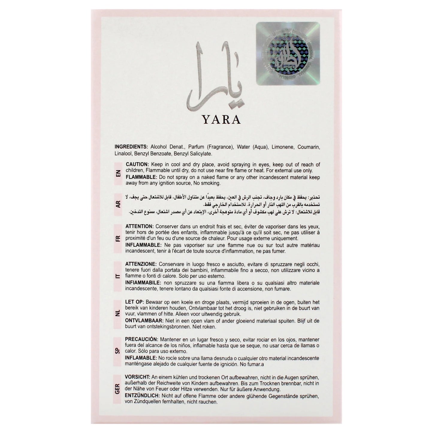 Yara by Eau De Parfum 3.4Oz/100Ml Spray New with Box