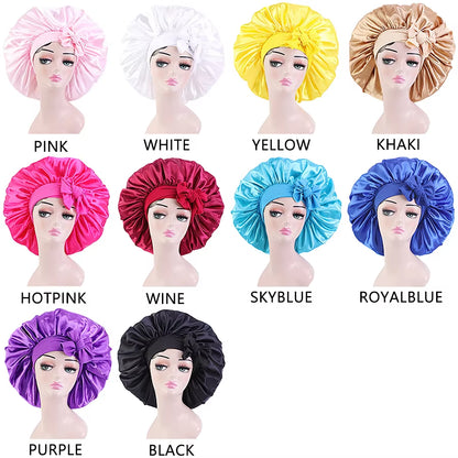 New Large Satin Bonnet Silk Night Sleeping Cap Long Satin Bonnet with Head Tie Band Bonet Edge Wrap for Women Curly Braid Hair