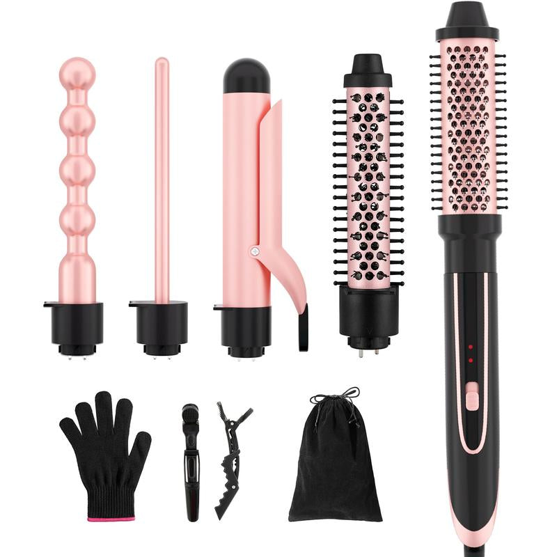 Heikki Vision Hair Curler Iron Set, Interchangeable Ceramic Curling Wand & Curler Brush & Insulated Gloves & Hair Clip, Curling Irons, Instant Heating Hair Styling Tool for Home Salon, Valentine'S Day Gift