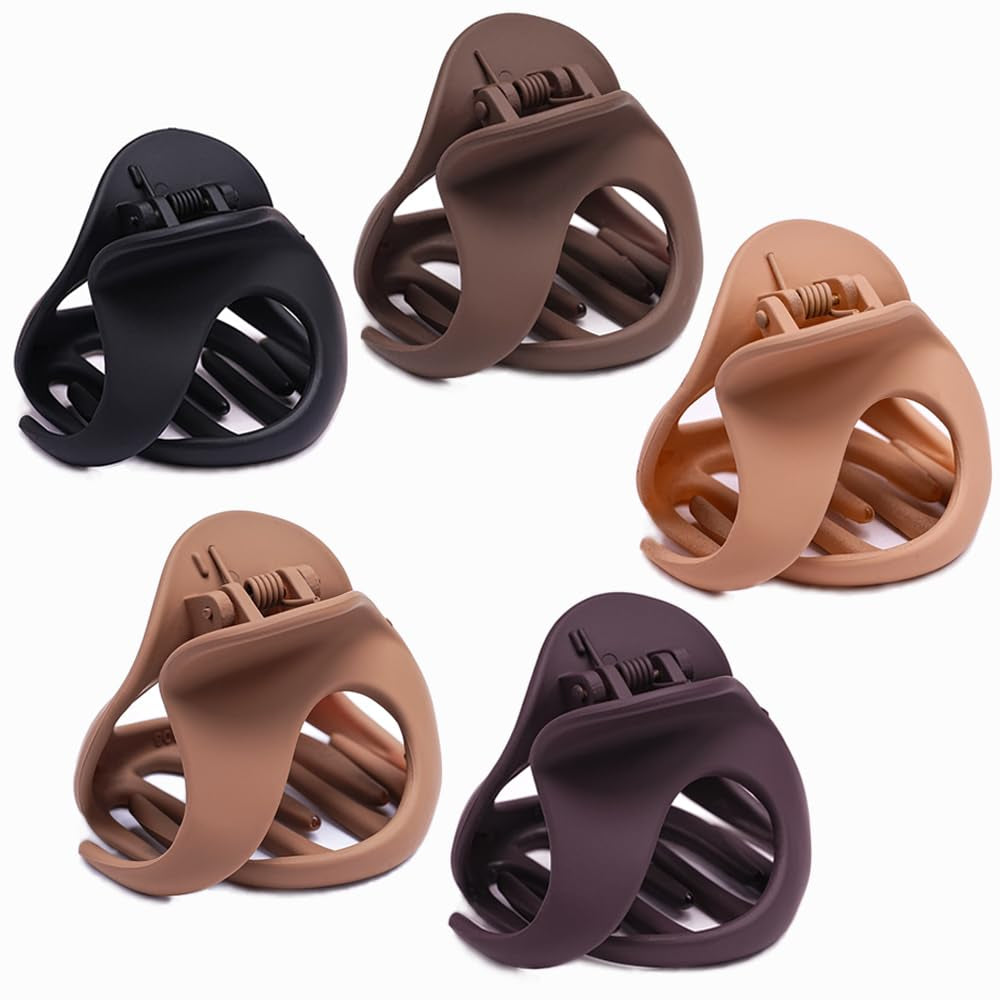 Hair Claw Clips for Women Thick Hair 5Pcs,Strong Grip Secure Hold Inner Teeth,Small Hair Clip for Girls Thin Hair No Slip Beauty Accessories (Neutral Colors-5)