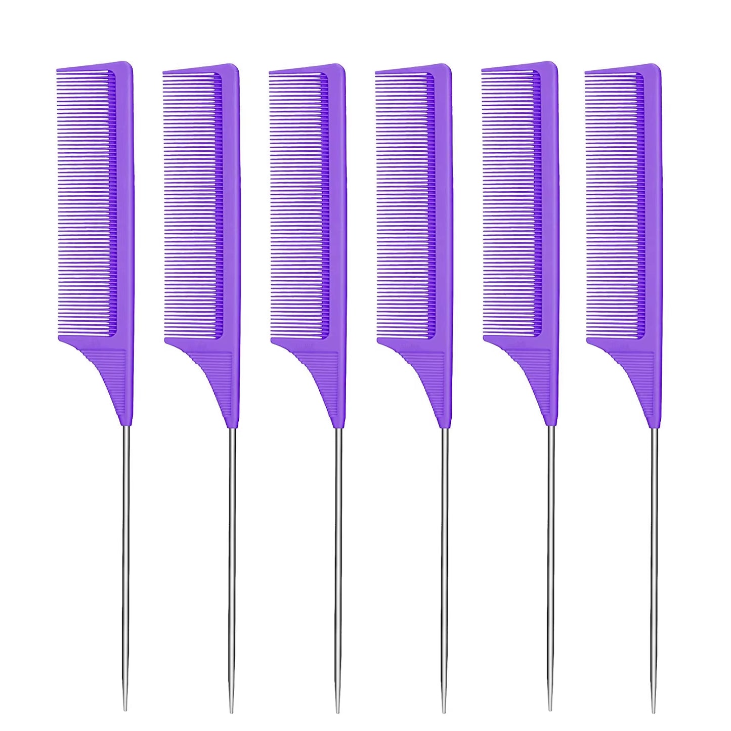 6 Packs Rat Tail Comb Steel Pin Rat Tail Carbon Fiber Heat Resistant Teasing Combs with Stainless Steel Pintail