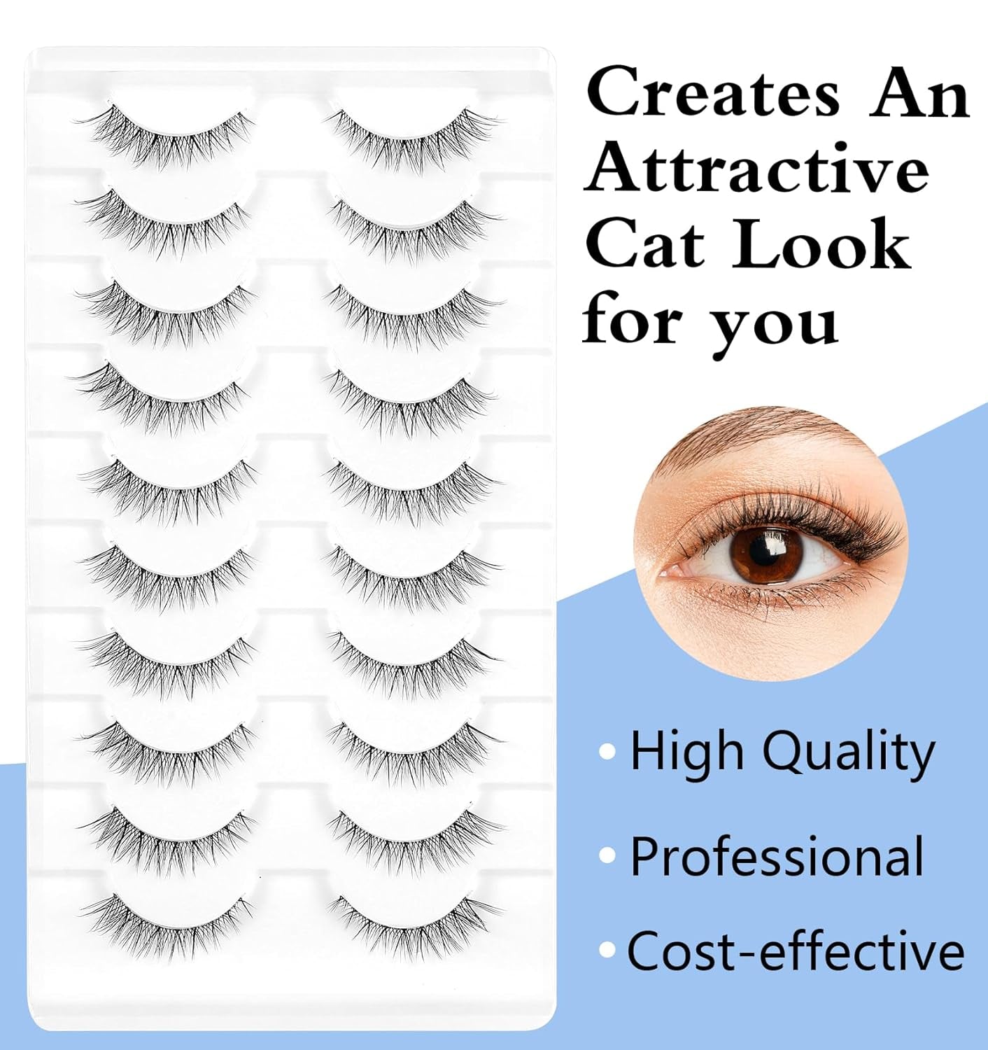 Fox Eye Lashes, Fluffy Fox Eye Lashes, Natural Look Mink Cat Eye Lashes Short Wispy Lash Strips, 10 Pairs Pack Volume Strip Fake Eyelash Extension Look