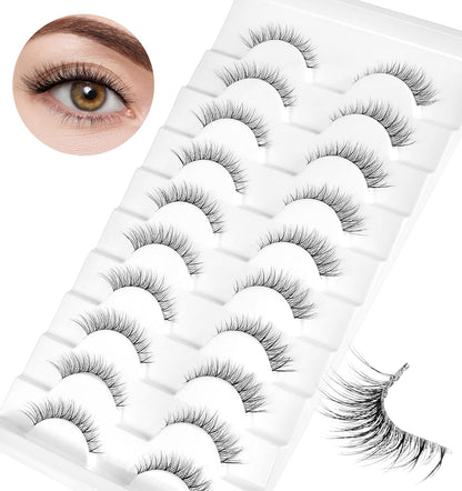 Fox Eye Lashes, Fluffy Fox Eye Lashes, Natural Look Mink Cat Eye Lashes Short Wispy Lash Strips, 10 Pairs Pack Volume Strip Fake Eyelash Extension Look