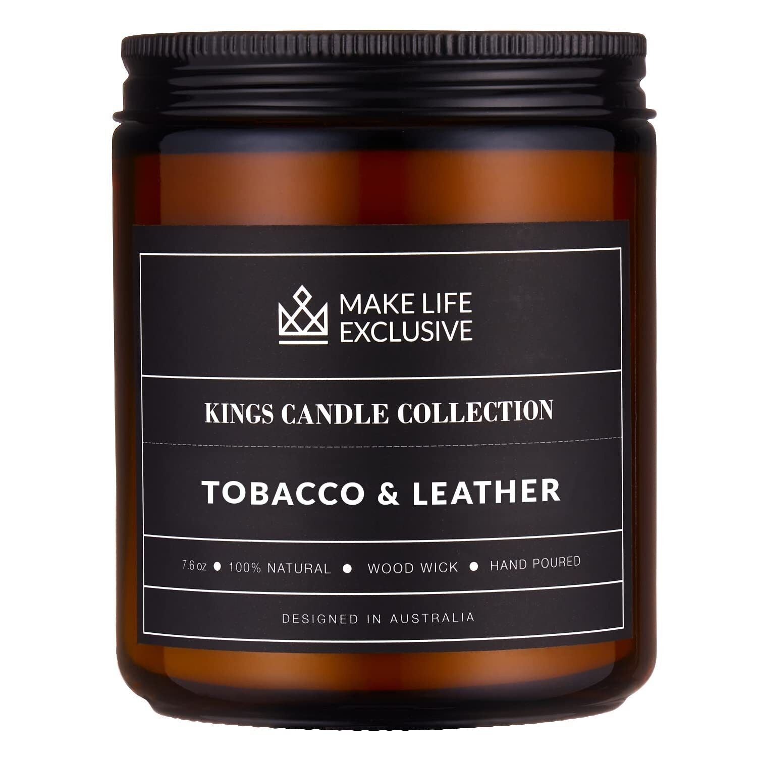Scented Candles for Men | Tobacco & Leather Scented | Wood Wick, Long Lasting, M