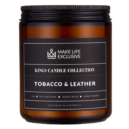Scented Candles for Men | Tobacco & Leather Scented | Wood Wick, Long Lasting, M