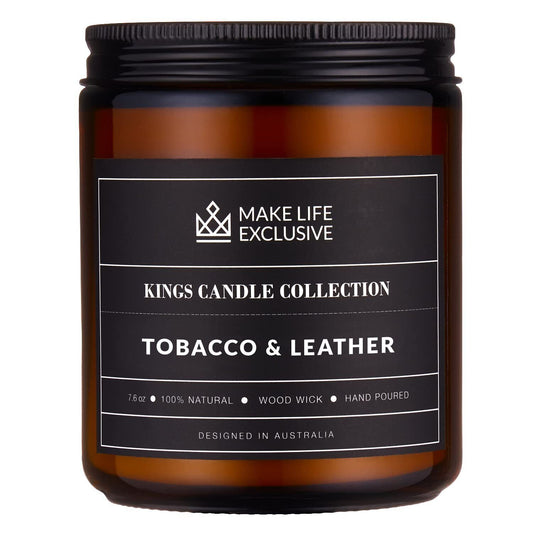 Scented Candles for Men | Tobacco & Leather Scented | Wood Wick, Long Lasting, M