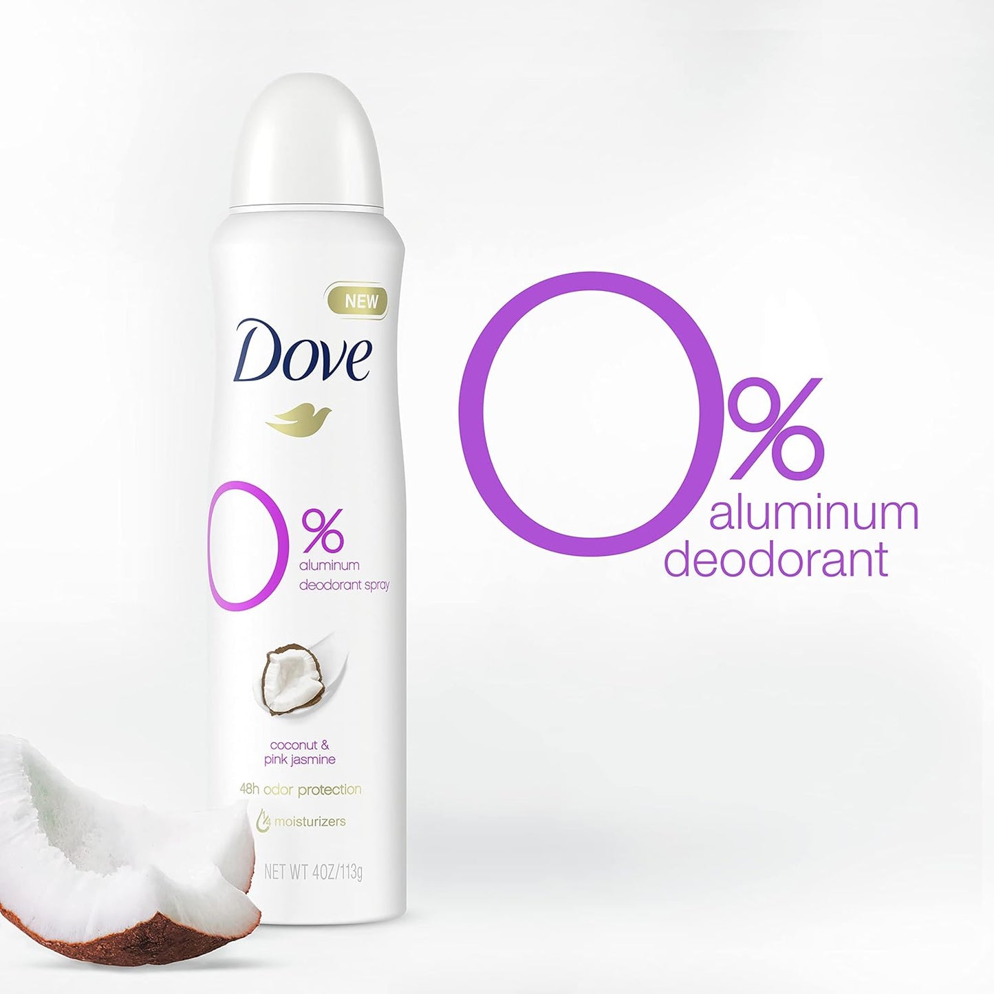 0 Percent Deodorant Spray for 48 Hour Protection Coconut and Pink Jasmine Aluminum Free Deodorant 4 Oz 3 Count, White, 4 Ounce (Pack of 3)