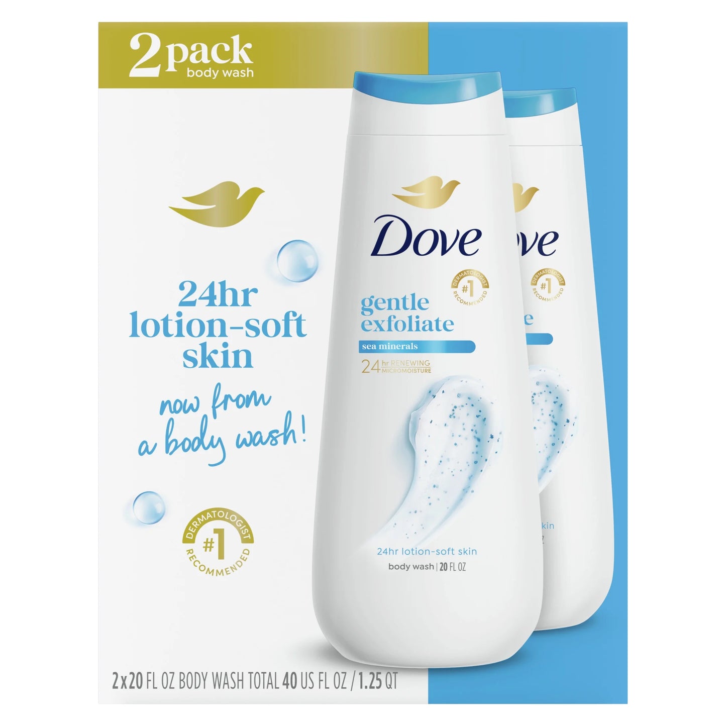 Body Wash for Women Gentle Exfoliating with Sea Minerals All Skin, 20 Oz 2 Count