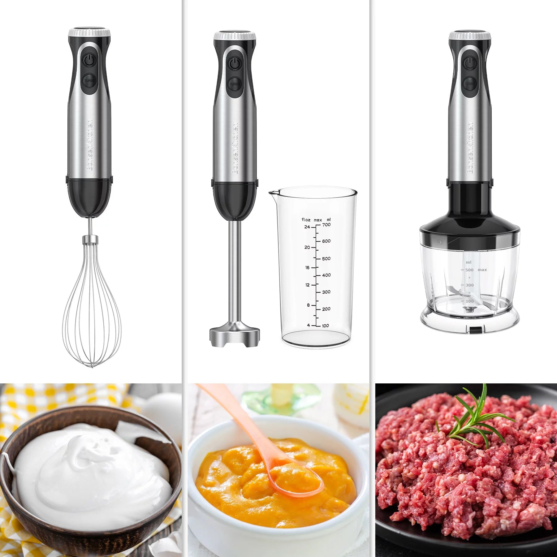 Immersion Blender Handheld, Stainless Steel Hand Stick Blender, 20-Speed Hand Blender, Free Warranty