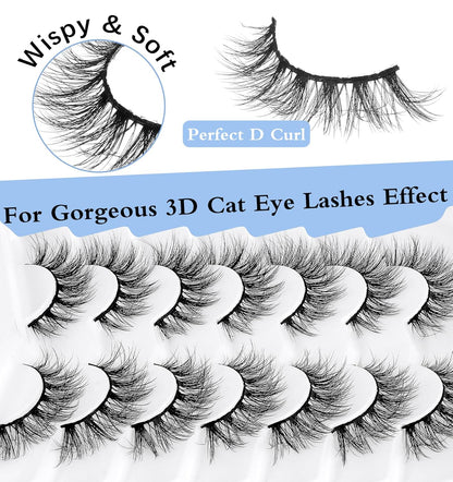 Fox Eye Lashes, Dramatic Lashes, Wispy Fluffy False Mink Lashes, Dramatic Cat Eye 18Mm Natural Look Fake Eyelashes, 7 Pairs Pack