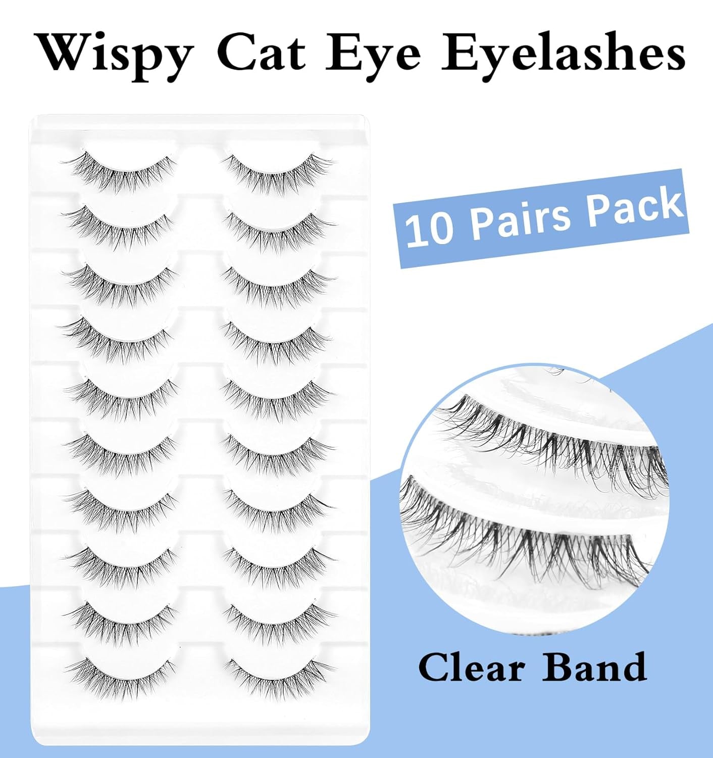 Fox Eye Lashes, Fluffy Fox Eye Lashes, Natural Look Mink Cat Eye Lashes Short Wispy Lash Strips, 10 Pairs Pack Volume Strip Fake Eyelash Extension Look