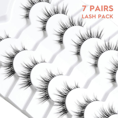 Manga Lashes - Wispy Anime Eyelashes, Natural Look, 3D Volume, 14Mm, Thin Band, C Curl, 7 Pair Pack