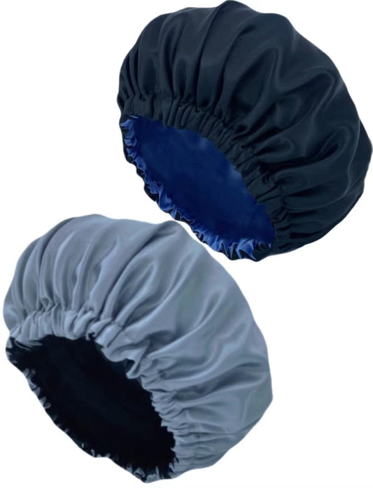 2 Pack Reversible Satin & Silk Hair Bonnets for Sleeping & Nightcap Use