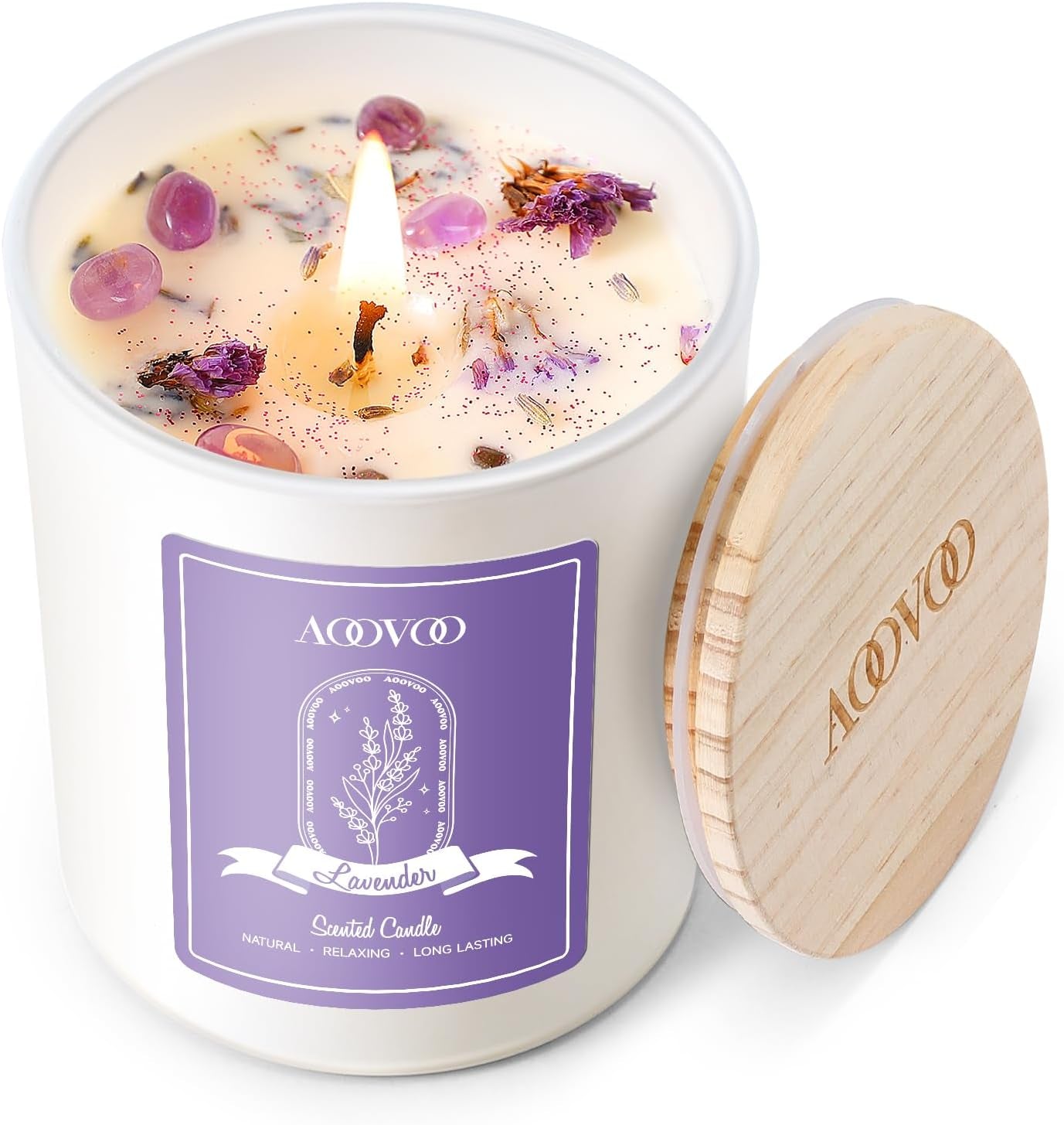 Lavender Scented Candles for Women - Aromatherapy Candle with Crystals Inside, 7Oz Soy Candles for Home Scented, Birthday Gifts Candle for Women Mom