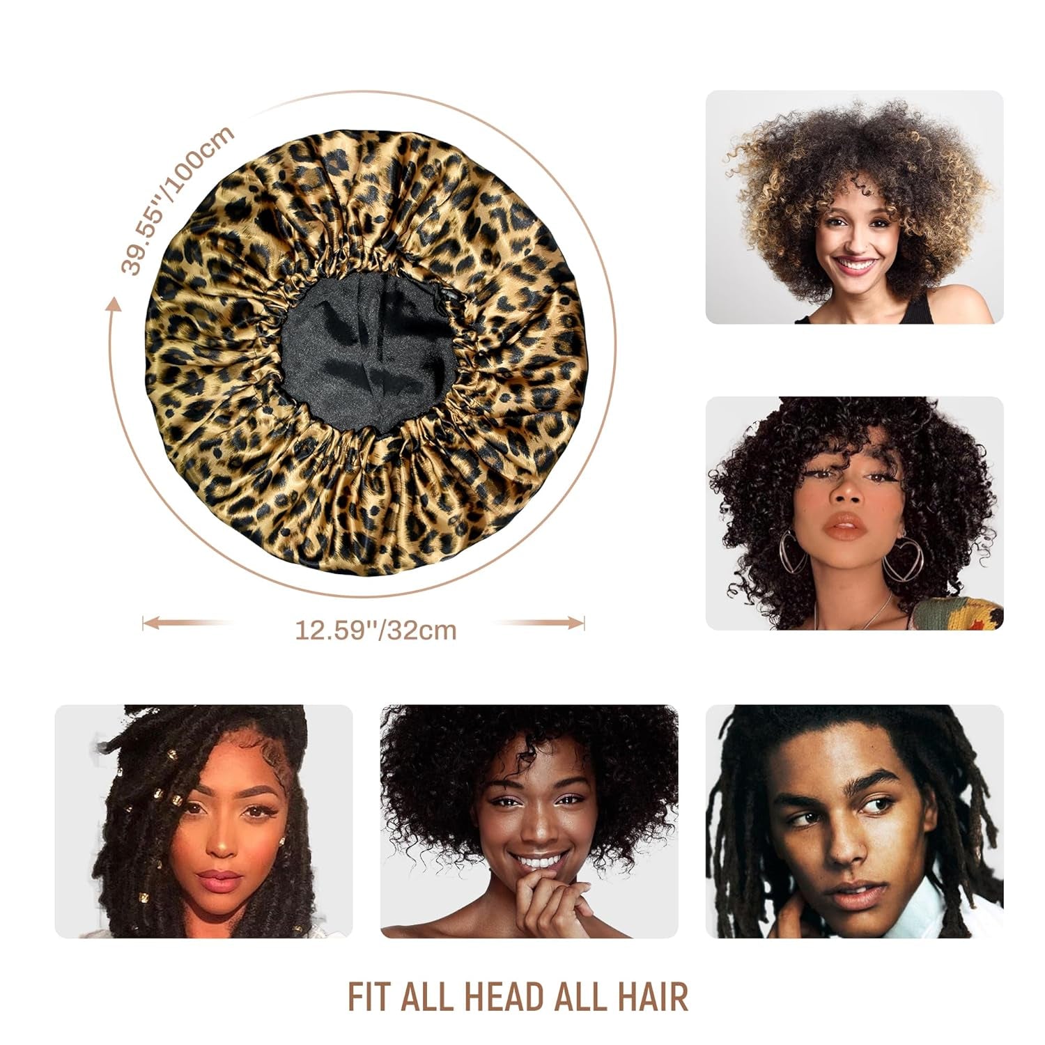 Silk Bonnet for Sleeping Women Satin Bonnet Hair Bonnet for Curly Hair Night Sleep Cap (Leopard)