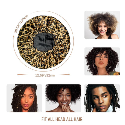 Silk Bonnet for Sleeping Women Satin Bonnet Hair Bonnet for Curly Hair Night Sleep Cap (Leopard)