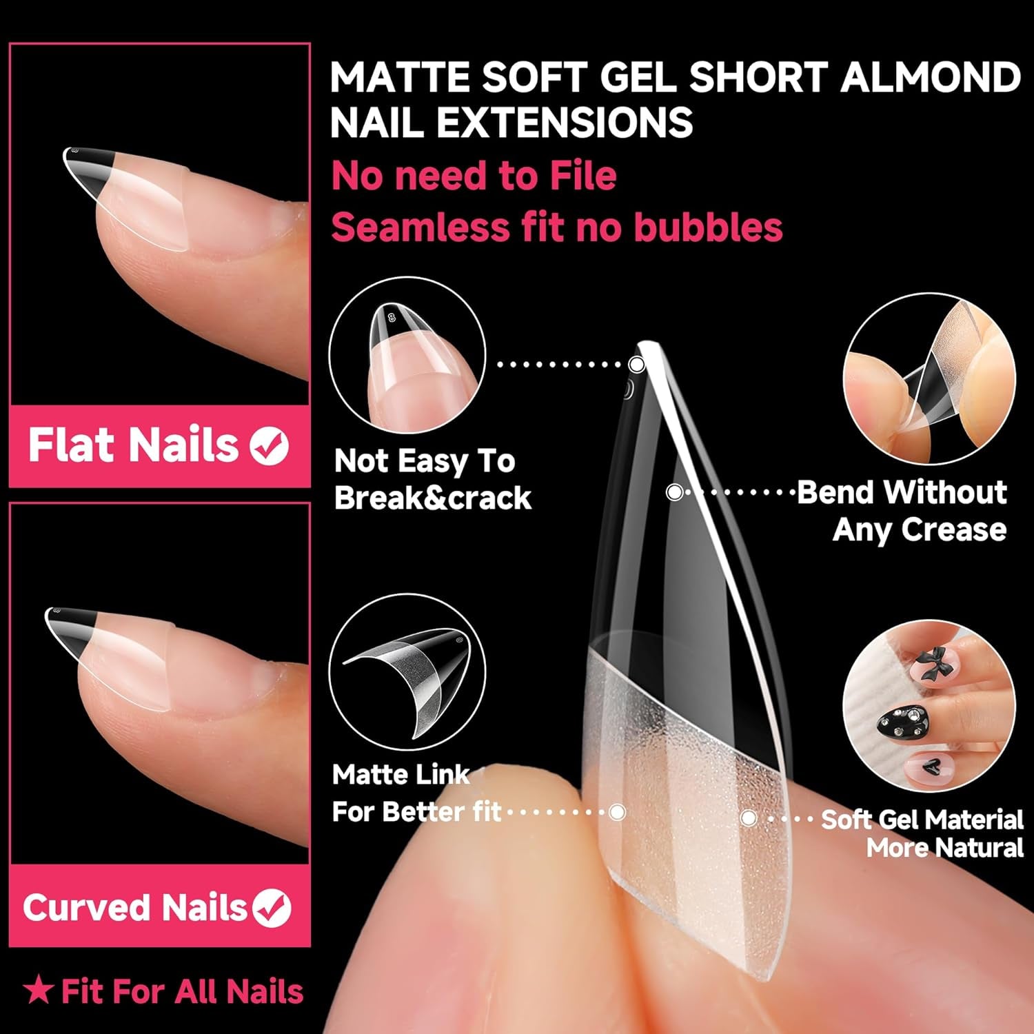 Short Almond Gel X Nail Tips Half Cover 504PCS Extra Short Fake Nail Tips Almond Shape 12Sizes Pre Etched Salon Quality Soft Acrylic Press on Nails for Home Nails Extension