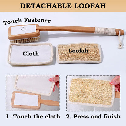 Loofah on a Stick, Back Scrubber for Shower，Long Handle Dual-Sided Body Brush, Exfoliator for Bath or Dry Brush，Deep Cleansing of Skin.