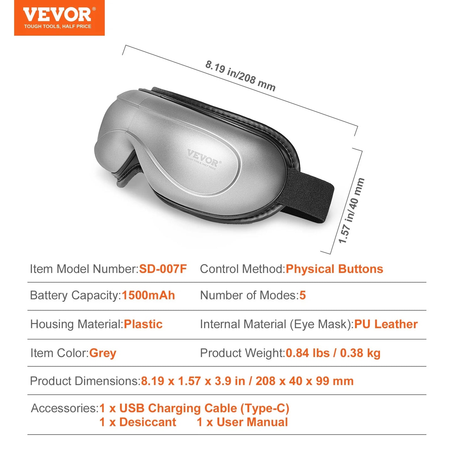 VEVOR Heated Eye Massager Eye Care Device 5 Modes Bluetooth Music 180¡Ã Foldable