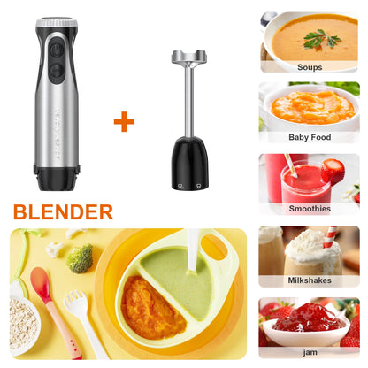 Immersion Blender Handheld, Stainless Steel Hand Stick Blender, 20-Speed Hand Blender, Free Warranty