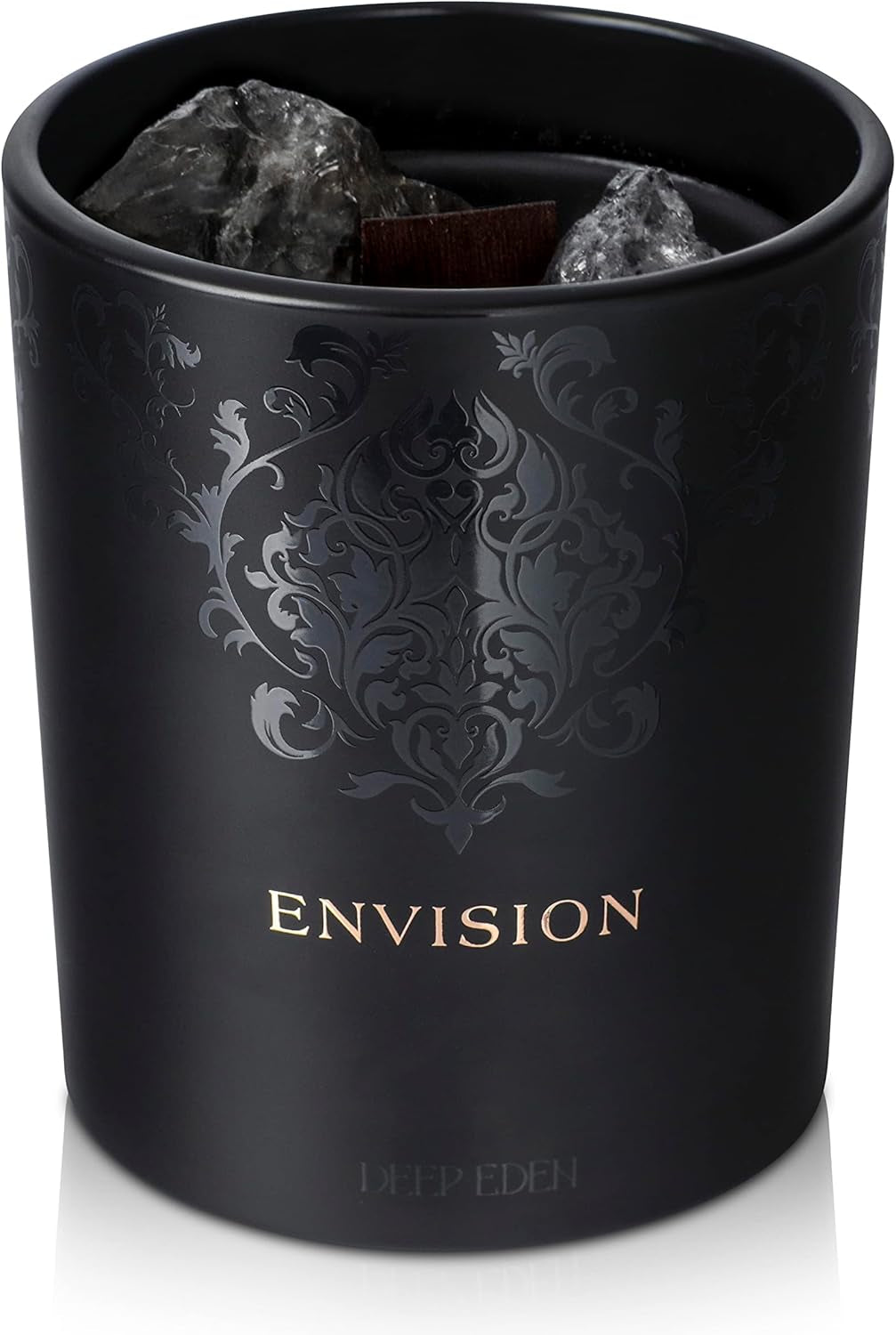 Scented Candle, Wood Wick, 7.4 Oz, Black - Luxurious, Powerful Manifestation Crystal Candle - Hand Poured with Natural Soy, Coconut and Beeswax - Essential Oils and Exotic Fragrance