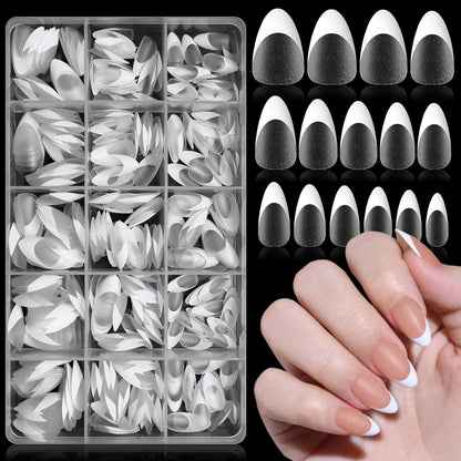 300Pc Short Almond Nail Tips Fake Nails French Tip Press on Nails Short Acrylic Nails Clear Nail Tips Full Cover False Nail Artificial Fingernail, 15 Sizes Matte Soft Gel X Nail Extentions