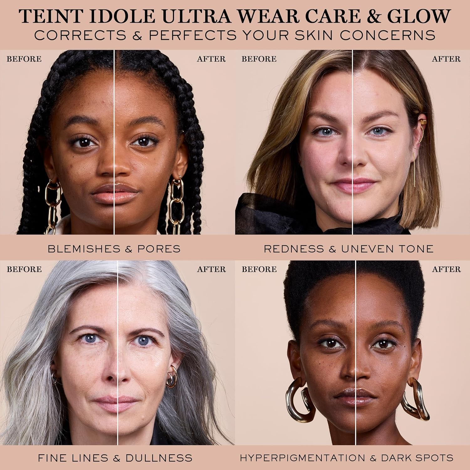 Teint Idôle Ultra Wear Care & Glow Foundation for up to 24H Healthy Glow - SPF27 - Medium Buildable Coverage & Natural Glow Finish