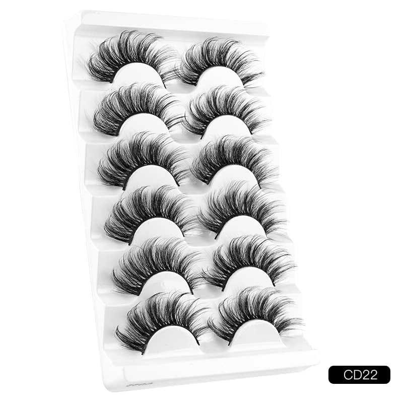 Mink Lashes Wispy False Eyelashes Cat Eye Lashes Natural Look Fluffy 8D Volume Strip Fake Eyelashes 6 Pairs Pack, Long-Lasting, Ultra-Light, CC Curl Lash Extension Effect (CD22)