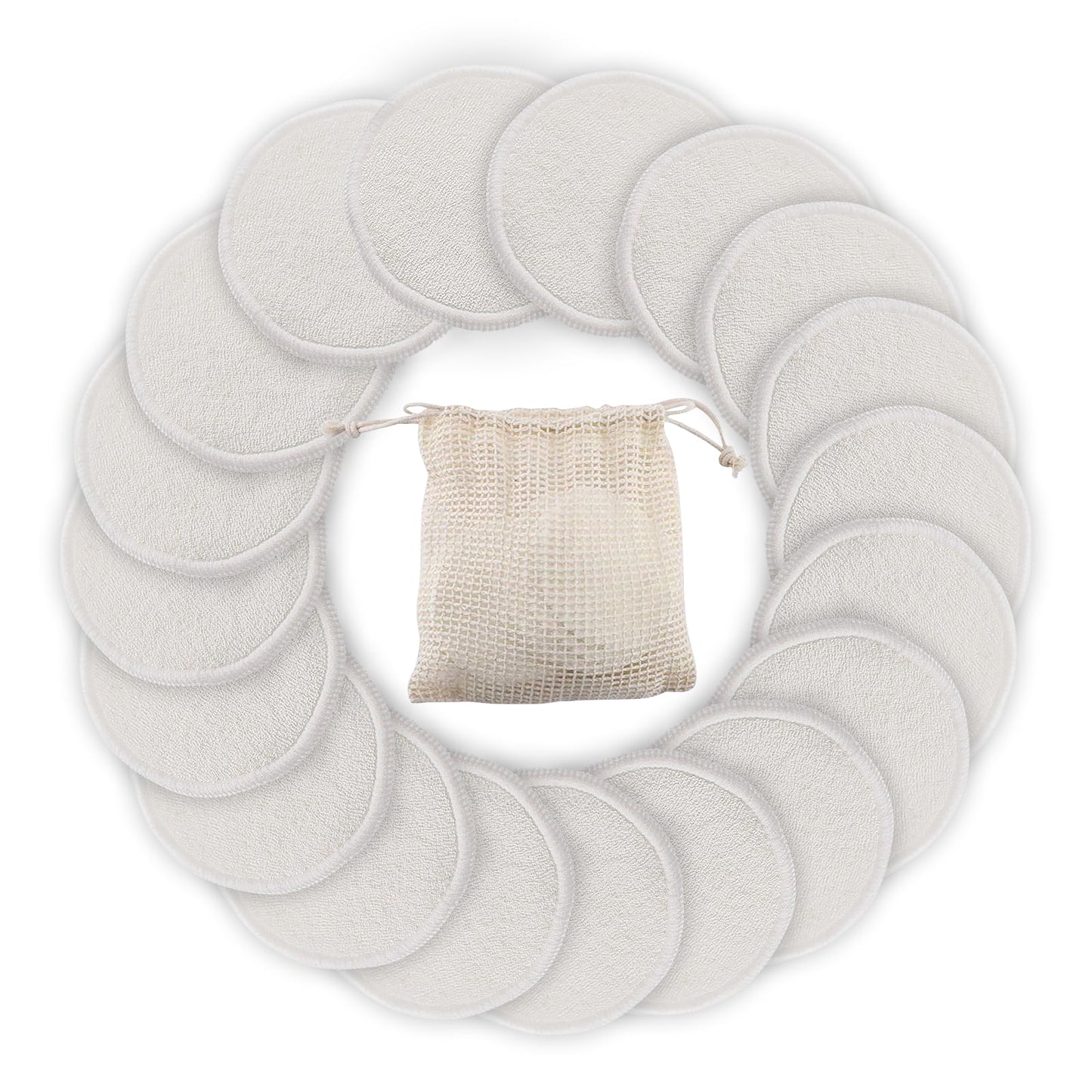 Reusable Makeup Remover Pads Cotton Pads with Washable Bag Bamboo Face Pads White,20 Pack