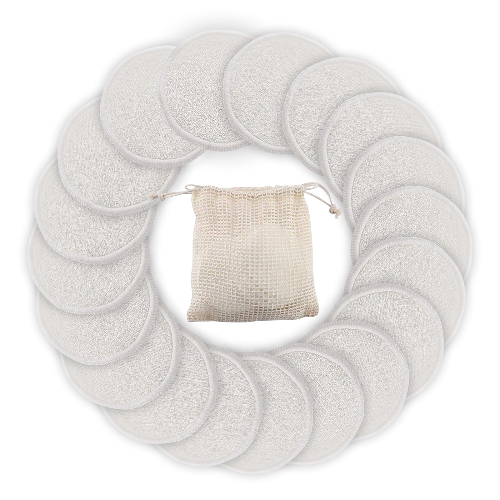 Reusable Makeup Remover Pads Cotton Pads with Washable Bag Bamboo Face Pads White,20 Pack