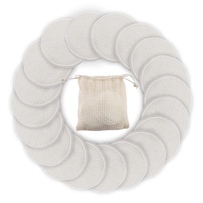 Reusable Makeup Remover Pads Cotton Pads with Washable Bag Bamboo Face Pads White,20 Pack