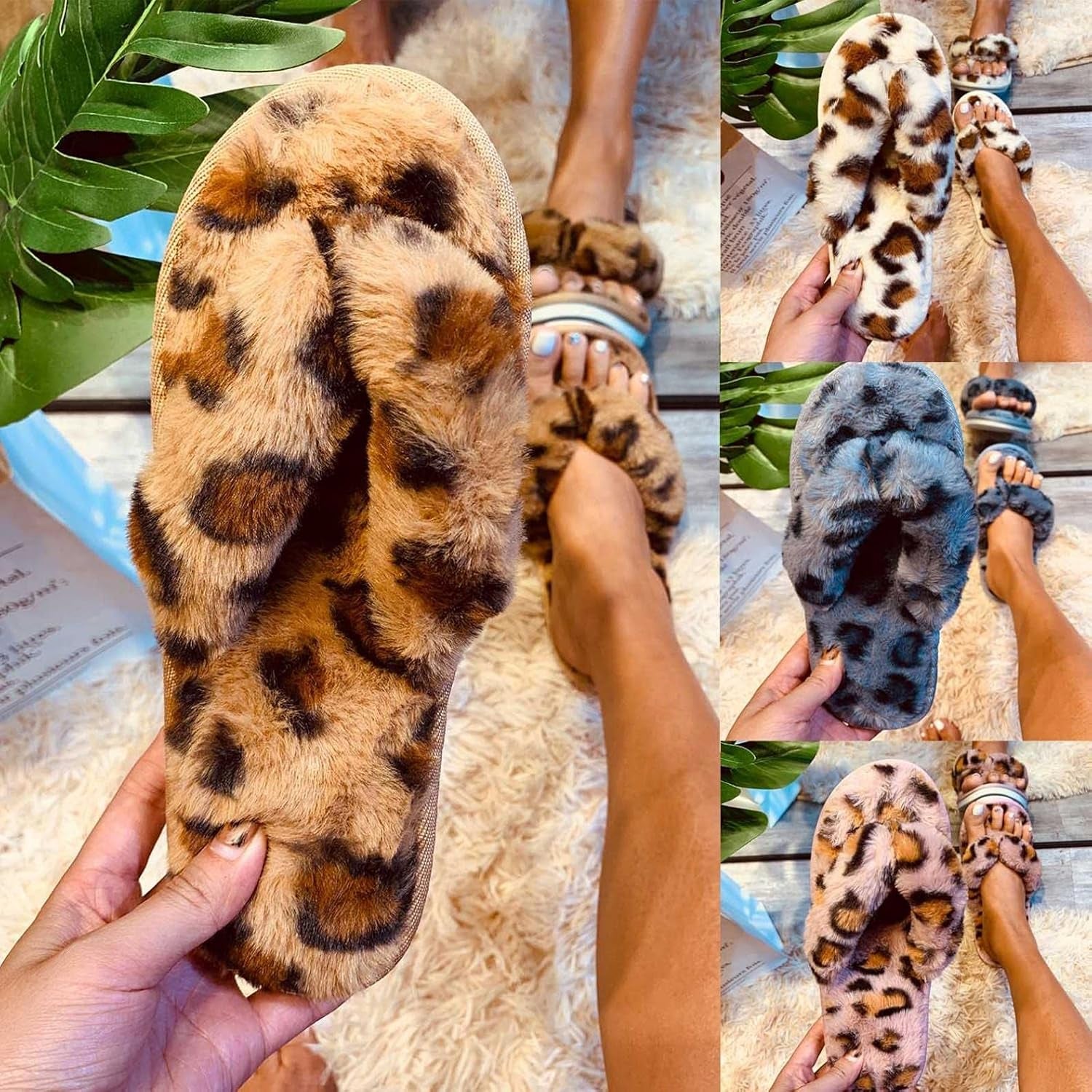 Slippers for Women Flip Flop Memory Foam with Cozy Terry Lining Soft Thong Leopard Slippers House Slides Indoor Outdoor