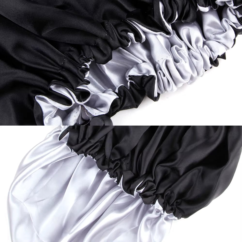 Sleeping Satin Hair Cap Curls Reversible Night Hat Double Layer Silky Bonnet Adjusting Button Bonet Women Hair Heating Cap Tool