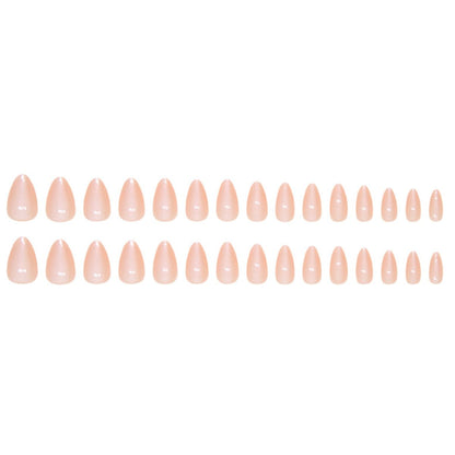 Almond Press on Nails Short Fake Nails Nude Glue on Nails with Designs Glossy Chrome False Nails French Almond Shaped Artificial Nails Reusable Stick on Nails for Women and Girls 24Pcs