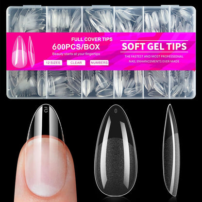 600Pcs Medium Almond Nail Tips - Pre Shaped Soft Gel X Nail Tips Half Matte F...