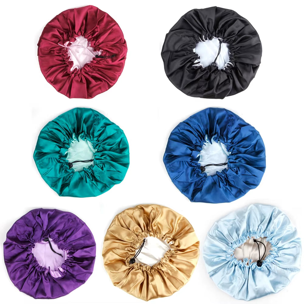Sleeping Satin Hair Cap Curls Reversible Night Hat Double Layer Silky Bonnet Adjusting Button Bonet Women Hair Heating Cap Tool