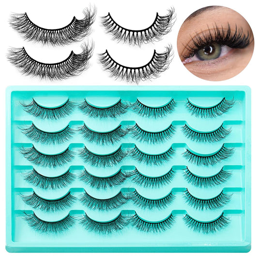 12 Pairs Faux Mink Lashes Wispy Lashes 6D Curly False Eyelashes Flully Eye Lash Extesnion Cat Eye Fake Lashes 2 Style Pack Natural Look Fake Eyelash with Tweezers for Women Girls