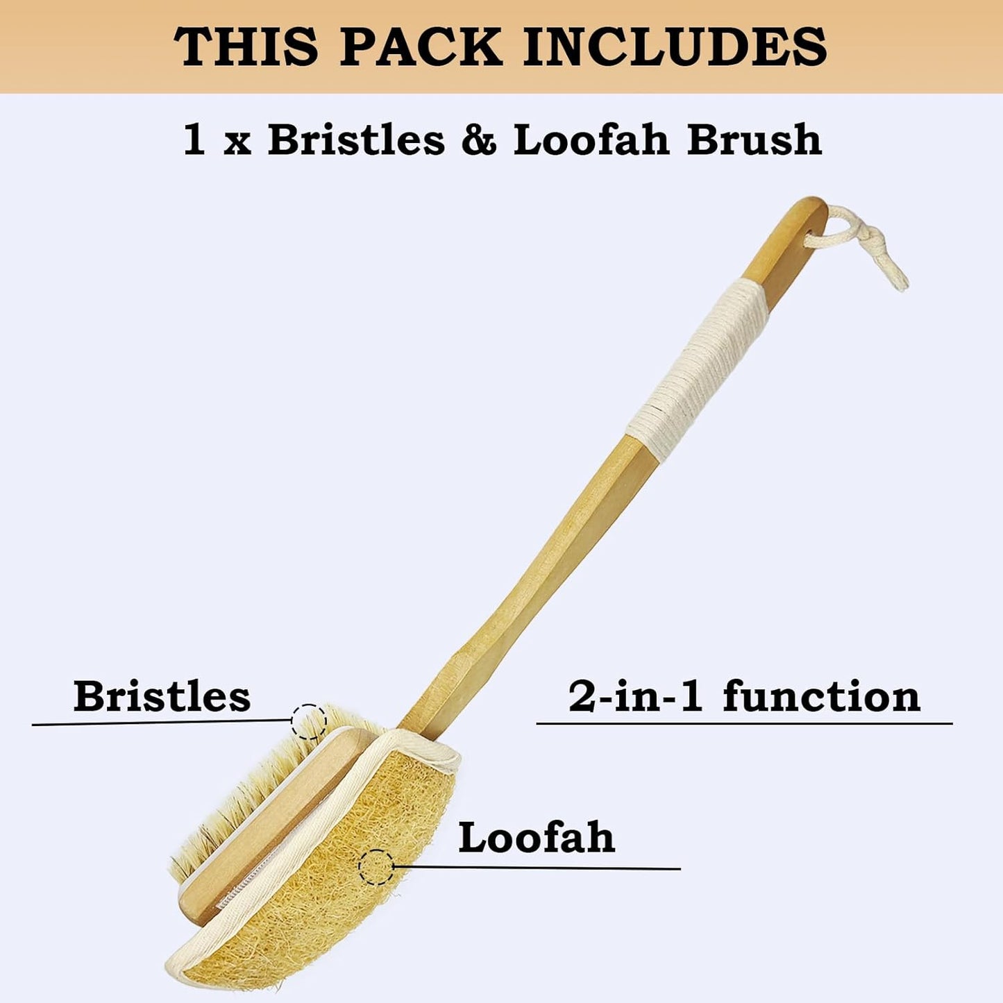 Loofah on a Stick, Back Scrubber for Shower，Long Handle Dual-Sided Body Brush, Exfoliator for Bath or Dry Brush，Deep Cleansing of Skin.