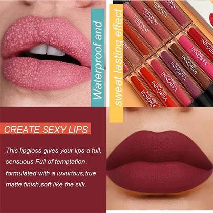 12 Colors Lip Gloss Waterproof Non-Stick Cup 24 Hours Long Lasting Lipstick Lip Gloss Cosmetic Makeup Care Women Red Lip Tint