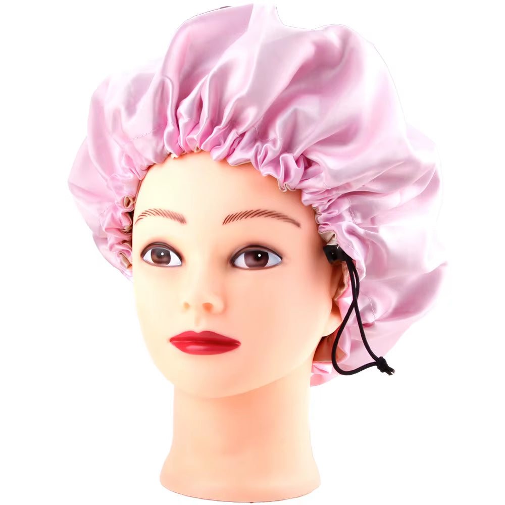 Sleeping Satin Hair Cap Curls Reversible Night Hat Double Layer Silky Bonnet Adjusting Button Bonet Women Hair Heating Cap Tool