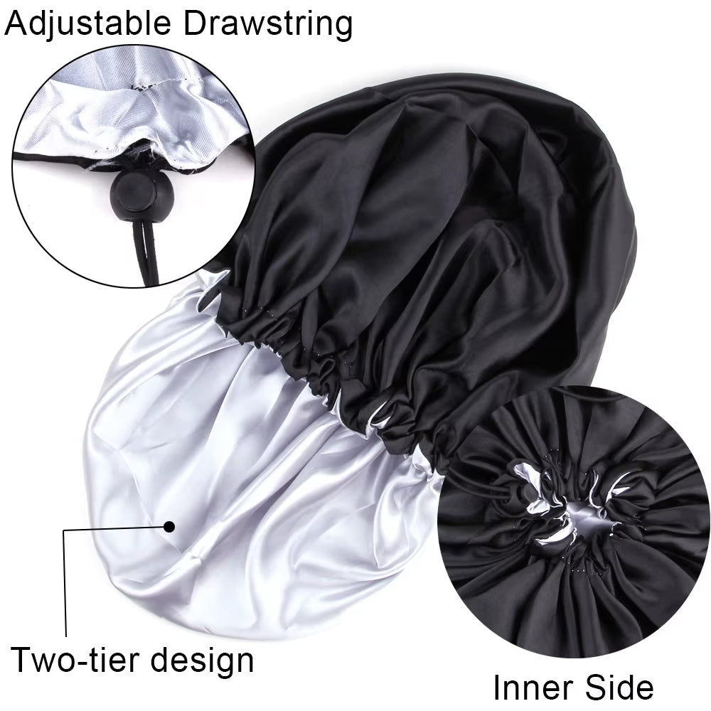 Sleeping Satin Hair Cap Curls Reversible Night Hat Double Layer Silky Bonnet Adjusting Button Bonet Women Hair Heating Cap Tool