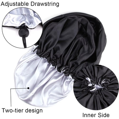 Sleeping Satin Hair Cap Curls Reversible Night Hat Double Layer Silky Bonnet Adjusting Button Bonet Women Hair Heating Cap Tool