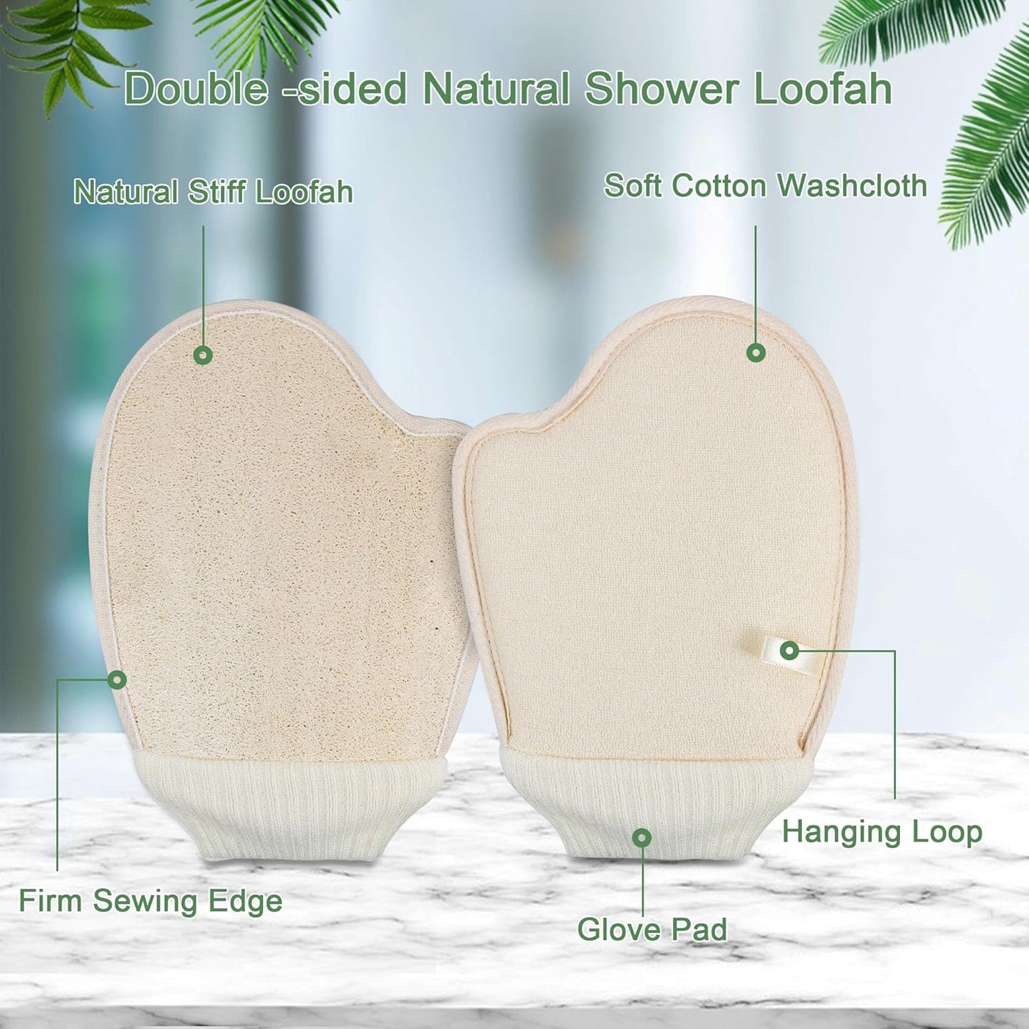 Natural Loofah Exfoliating Body Scrubber, Bath Loofa Scrub Exfoliator Mitten Glove Shower Luffa Sponge Pad for Men Women Elderly (1 Pcs, Double-Sided)