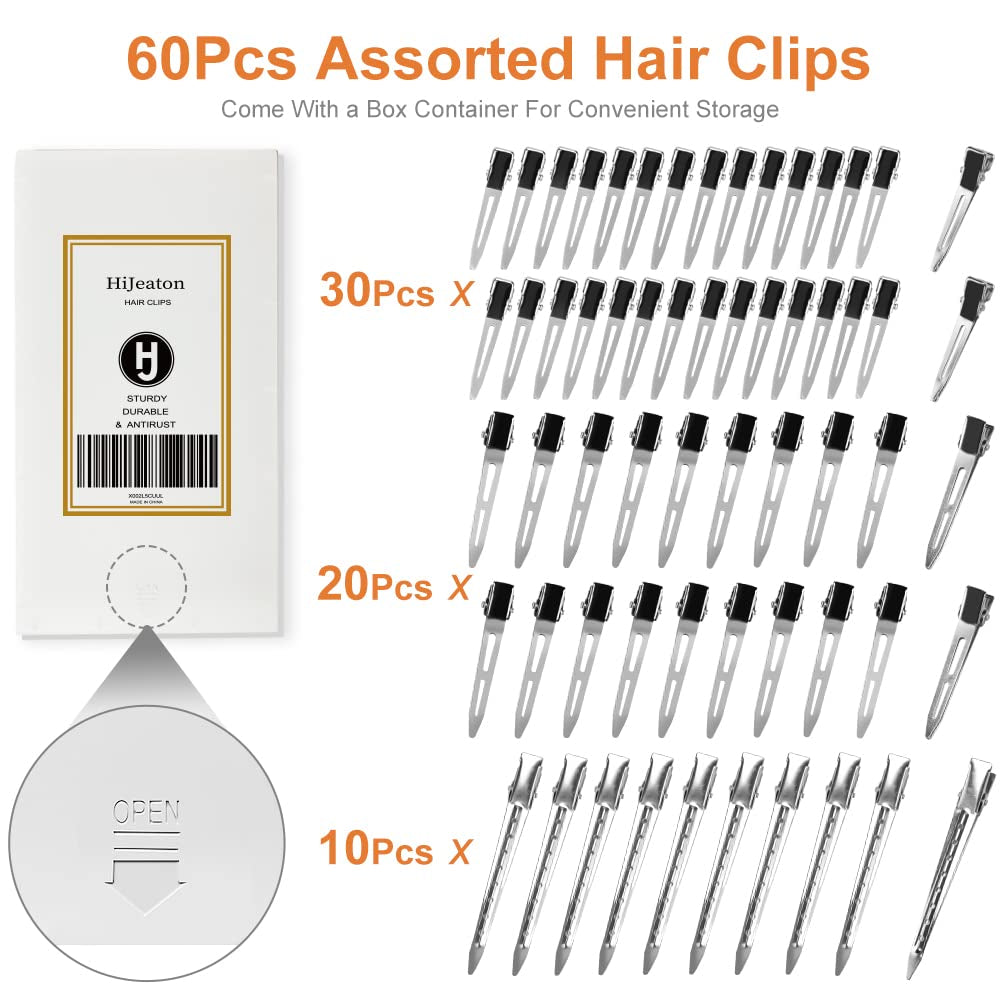 60Pcs Metal Duck Billed Hair Clips for Women Styling Sectioning, Silver Hair Pins for Long Hair, Alligator Curl Loc Clips for Thick Hair Roller, Salon, Bows DIY