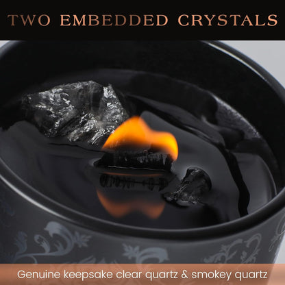 Scented Candle, Wood Wick, 7.4 Oz, Black - Luxurious, Powerful Manifestation Crystal Candle - Hand Poured with Natural Soy, Coconut and Beeswax - Essential Oils and Exotic Fragrance