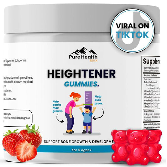 Heightener Gummies - Natural Height Growth Supplement for Kids, Teens and Adults to Increase Bone Strength and Grow Taller | Height Maximizer Pills with L-Arginine, Calcium & Zinc | 60 Gummy