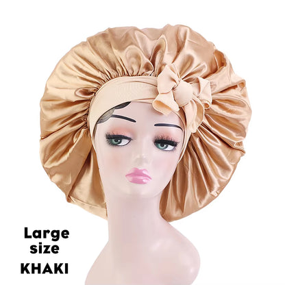 New Large Satin Bonnet Silk Night Sleeping Cap Long Satin Bonnet with Head Tie Band Bonet Edge Wrap for Women Curly Braid Hair