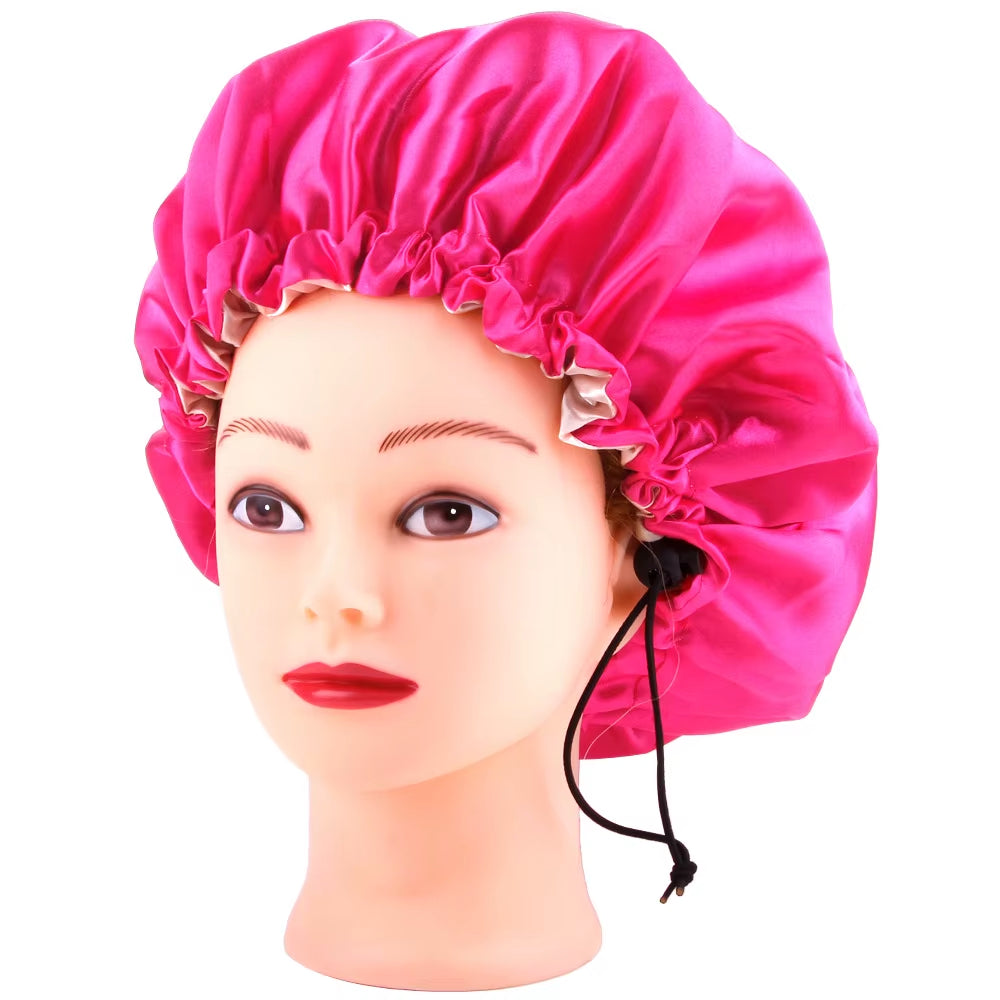 Sleeping Satin Hair Cap Curls Reversible Night Hat Double Layer Silky Bonnet Adjusting Button Bonet Women Hair Heating Cap Tool