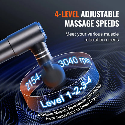 VEVOR Massage Gun Deep Tissue, Percussion Mini Muscle Massage Gun for Athletes - with 4 Speed Levels & 4 Massage Heads, 12V 2500Mah Batteries, Handheld Massage Gun for Pain Relief, Muscle Relaxation